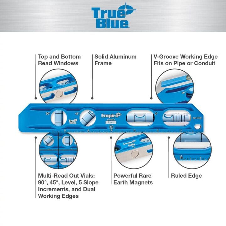 Empire Level 8 Inch TRUE BLUE Die Cast Torpedo Level, large image number 1