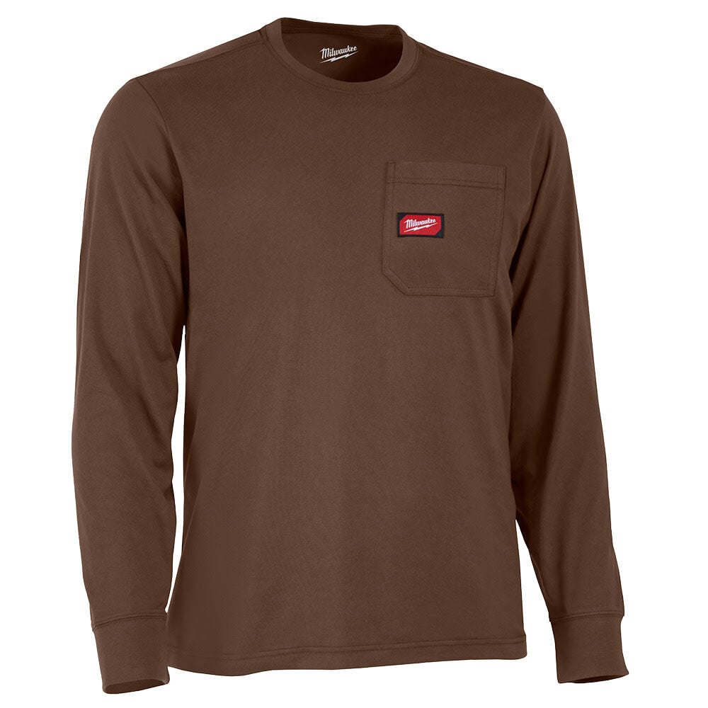 Milwaukee GRIDIRON Pocket T-Shirt Long Sleeve Brown Size 2XL – 606BR-2X