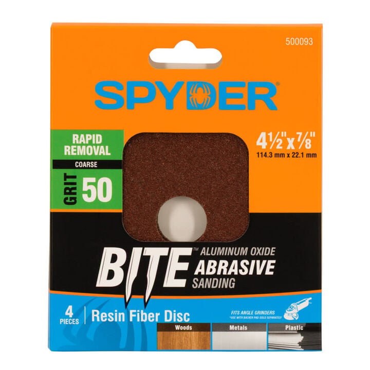 Spyder 4.5 Inch Resin Fiber Sanding Disc, 50 Grit Alum Oxide