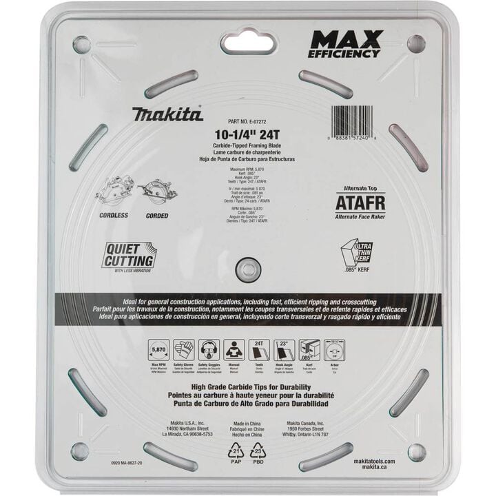 Makita 10-1/4 Inch 24T Carbide-Tipped Max Efficiency Circular Saw Blade, Framing, large image number 1