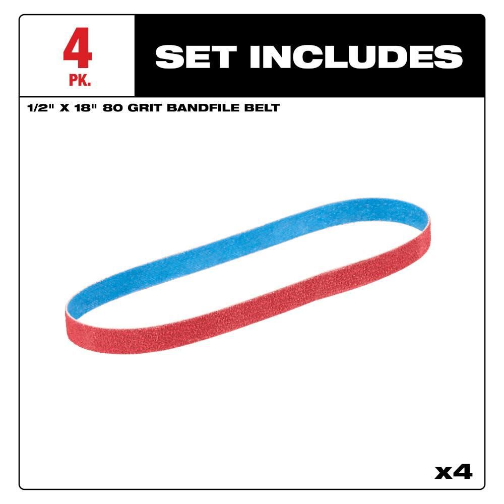 Milwaukee 1/2 Inch x 18 Inch 80 Grit Bandfile Belts  4 Pack, large image number 2
