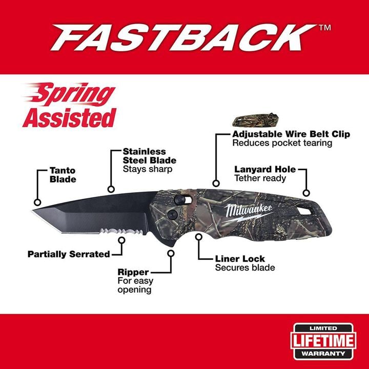 Milwaukee FASTBACK Camo Spring Assisted Folding Knife, large image number 1