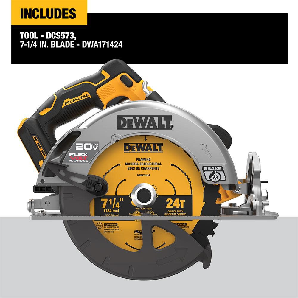 DEWALT 20V MAX 7 1 4in Circular Saw with FLEXV Advantage Bare Tool DCS573B Acme Tools