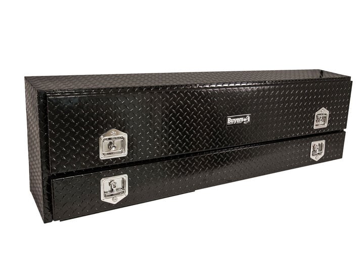 Buyers Products Company 21x13x96 Inch Gloss Black Diamond Tread Aluminum Pick-Up Truck Contractor With Lower Door