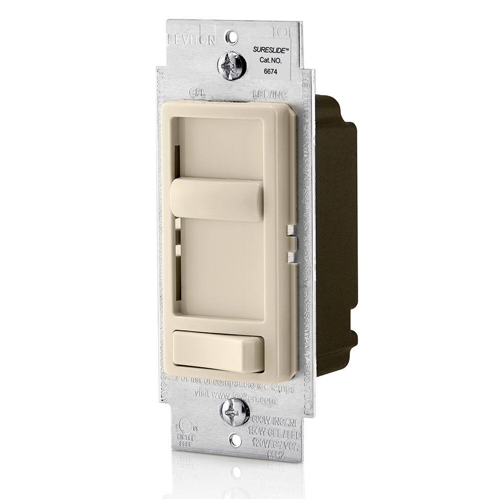 Leviton Almond Incandescent/Halogen Preset Slide Dimmer Switch, large image number 2