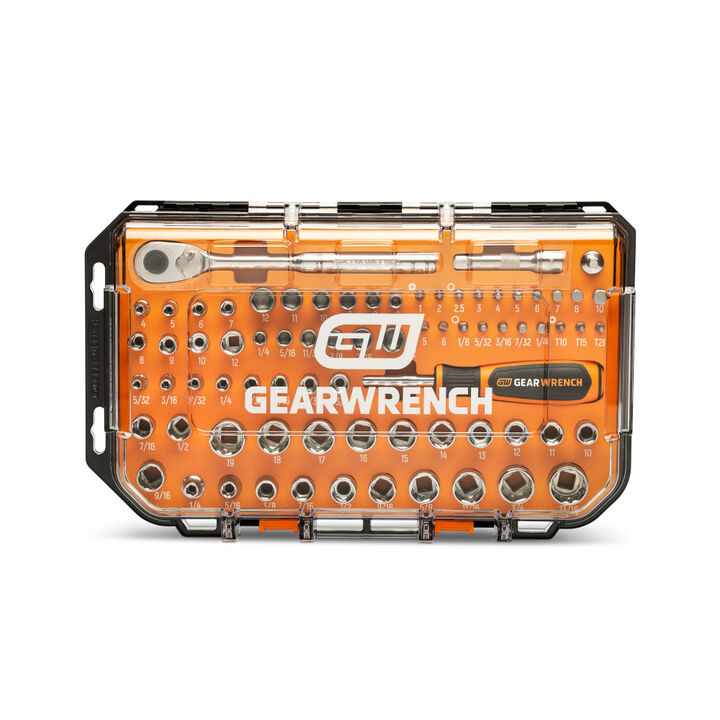 GEARWRENCH 75 Piece 1/4 Inch and 3/8 Inch Drive 72-Tooth 6 Point SAE/MM Tool Set, large image number 1