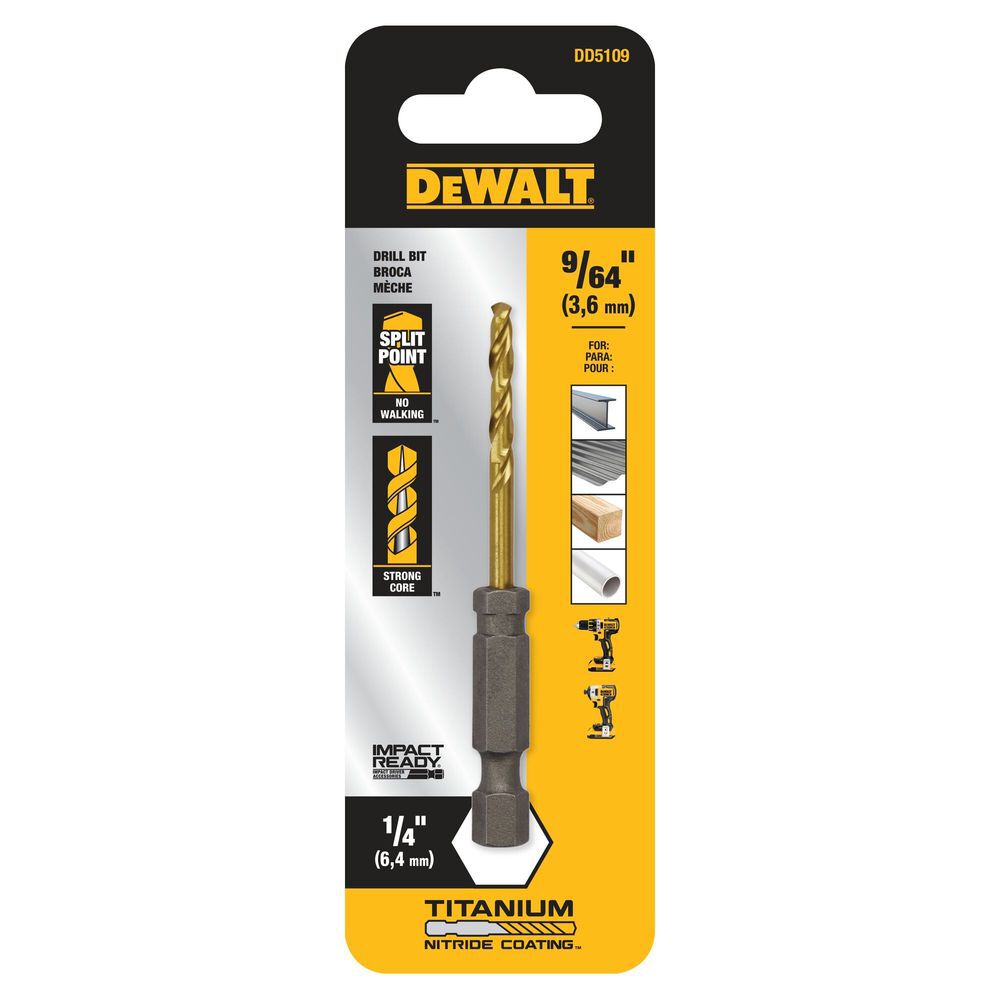 DEWALT Impact Ready Titanium Nitride Coated Drill Bit, 9/64 Inch, large image number 2