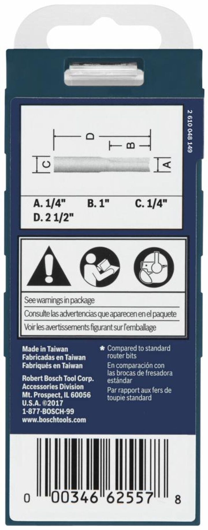 Bosch 1/4in x 1in Solid Carbide Double Flute Straight Router Bit, large image number 2