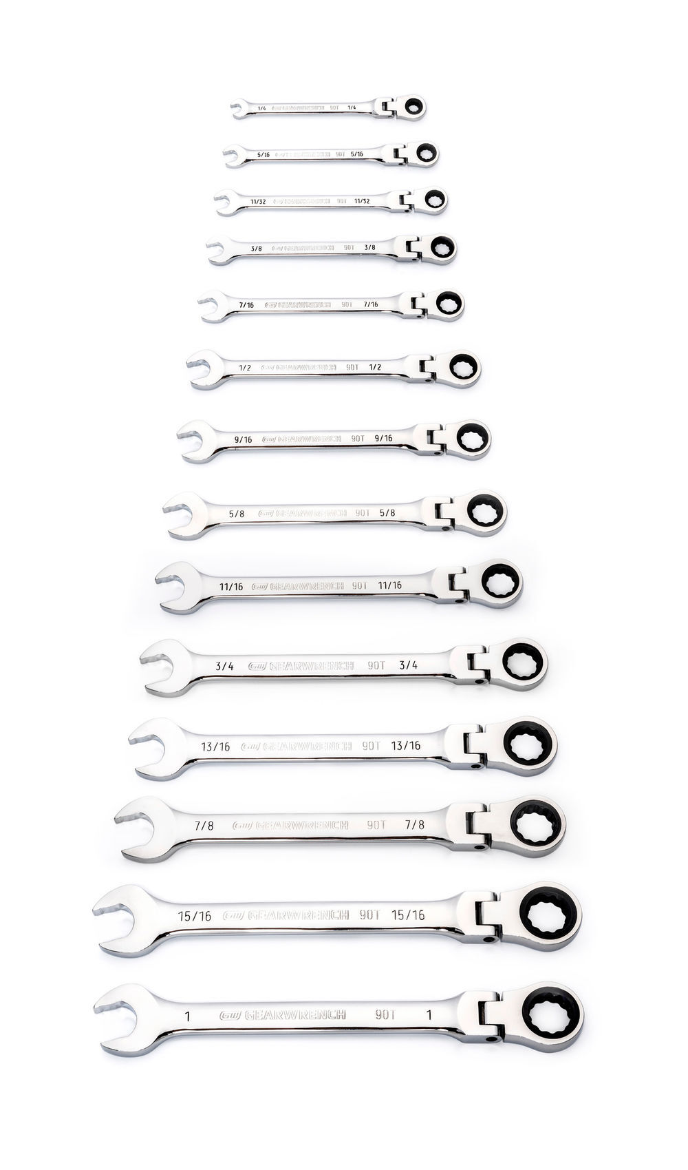 GEARWRENCH 14 Pc 90T 12 Point Flex Head Ratcheting Combination SAE Wrench Set, large image number 4