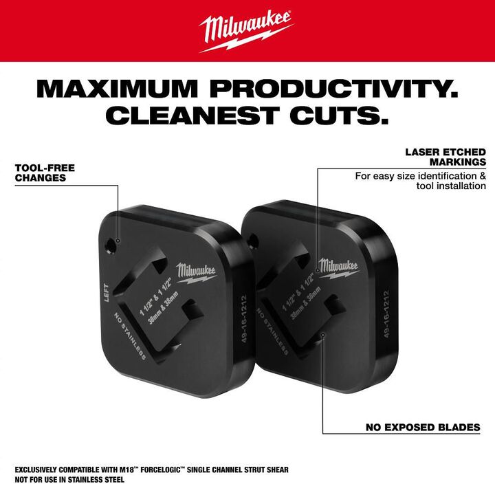 Milwaukee 1-1/2 Inch x 1-1/2 Inch Single Strut Shearing Dies, large image number 3