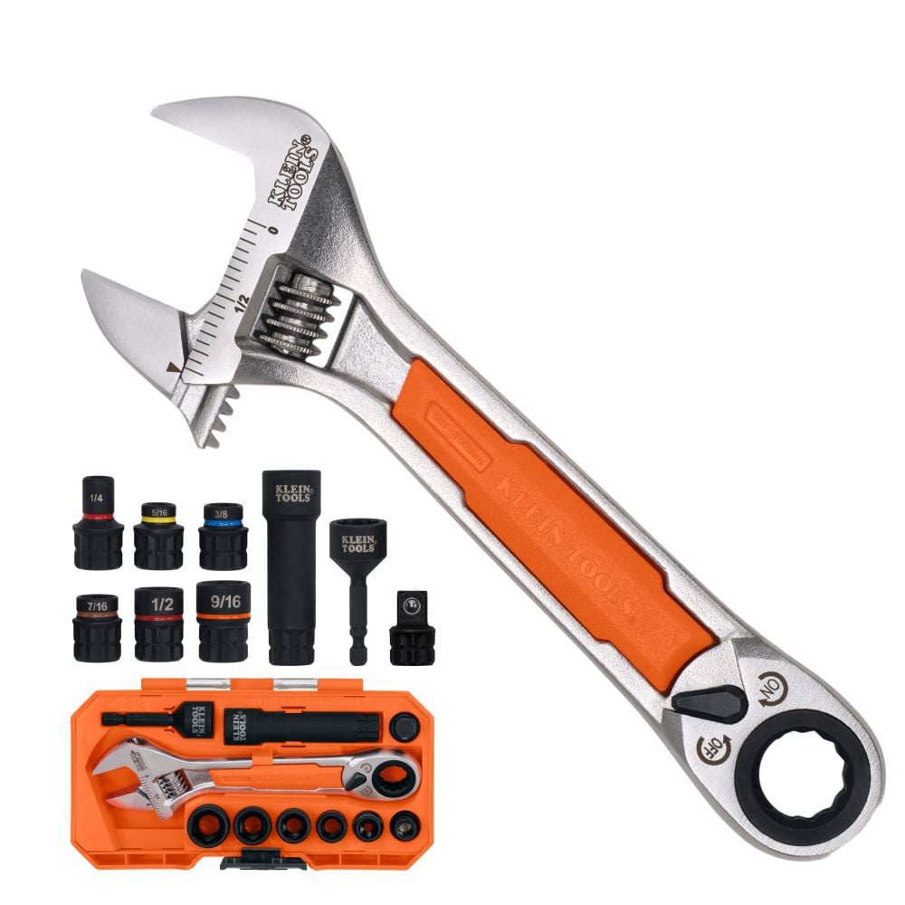 Klein Tools KNECT 6 Inch Adjustable Wrench with Pass-Through Ratchet Set 10 Pieces, large image number 2