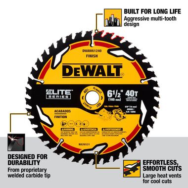 DEWALT Elite Series Blister Circular Saw Blade 6 1/2in 40T, large image number 1