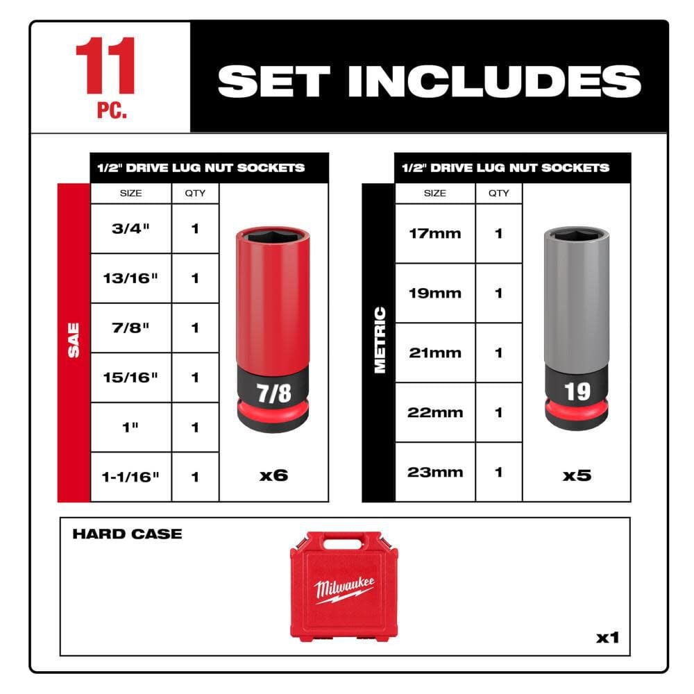 Milwaukee Shockwave Impact Duty Socket 1 2 Drive Sae Metric Lug Nut Wheel Set 11pc 49 66 7833 Simolary simolary.com 8