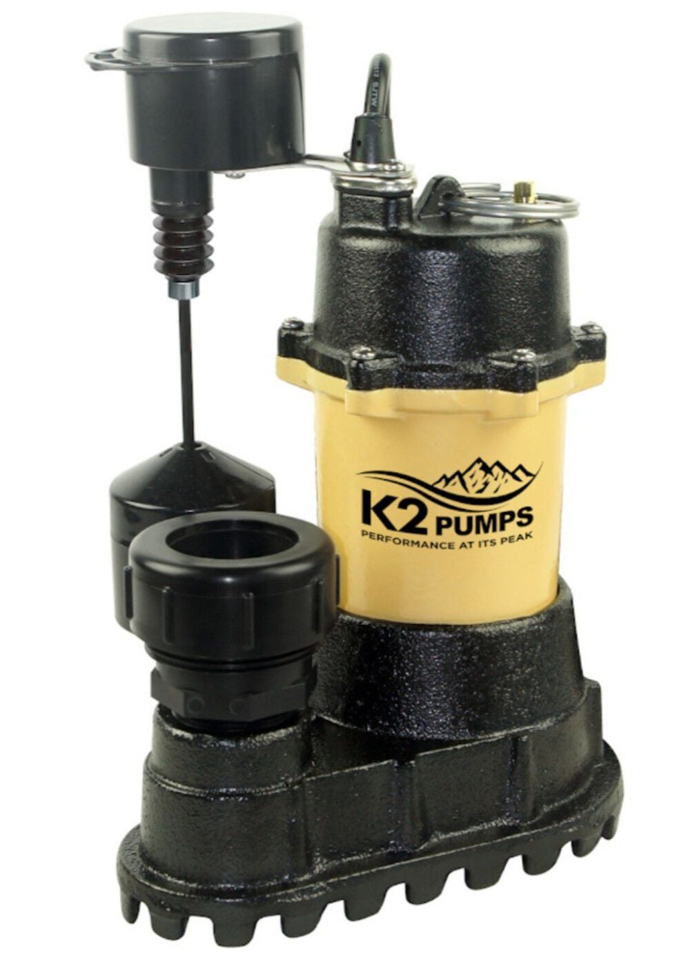 K2 Pumps 1/3 HP 115V Professional Grade Cast Iron & Stainless Steel Sump Pump with Vertical Piggyback Switch, large image number 2