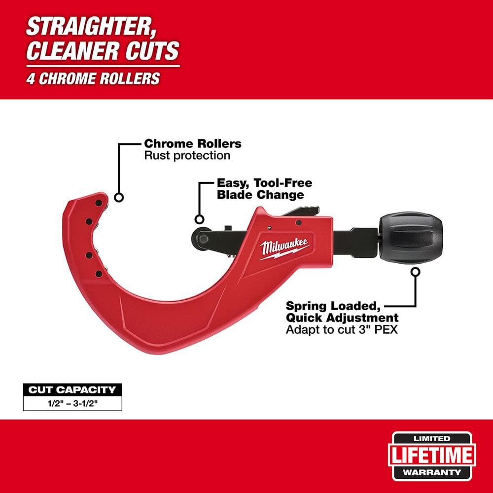 Milwaukee 3 1 2 In Quick Adjust Copper Tubing Cutter 48 22 4254 - Image 2