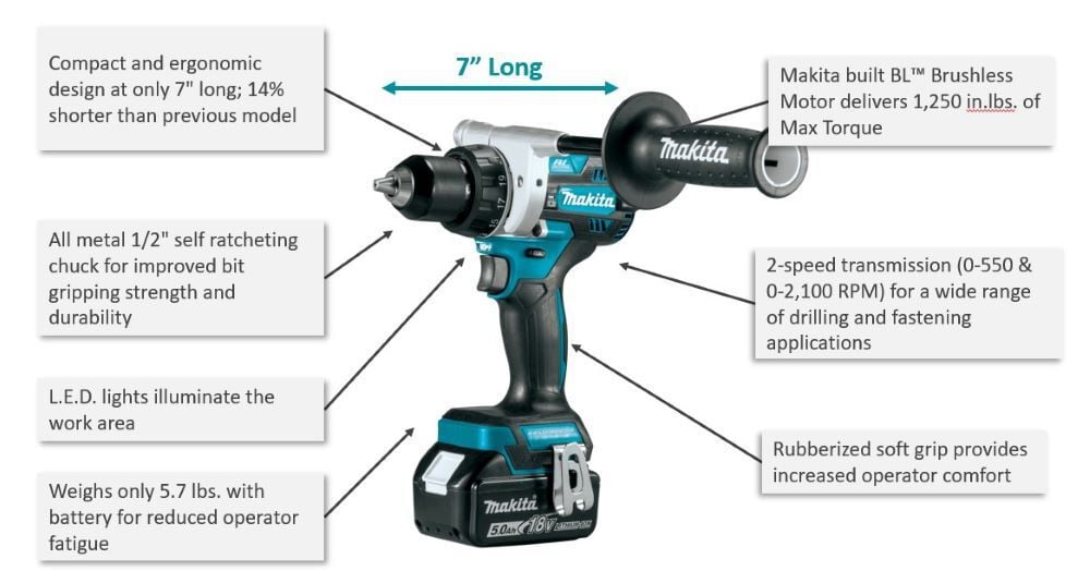 Makita 18V LXT Driver Drill Lithium Ion 1/2in (Bare Tool), large image number 2