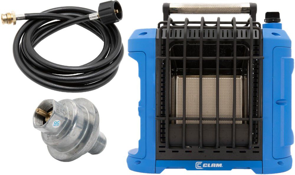Clam Outdoors CH-10000VH 10000 Btu Propane Power Radiant Heater, 5 Foot Propane Extension Hose, & Fuel Filter Bundle – ATB000011556
