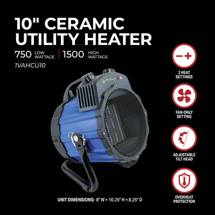 VisionAir 10 In. 750/1500W 5120 Btu 160 Sq-Ft. Utility Ceramic Heater, large image number 3