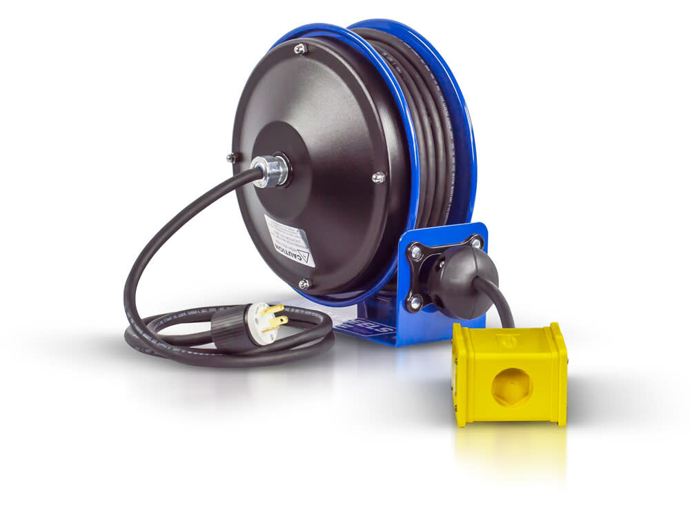Coxreels Hose Reel 30' Compact Spring Driven Cord Quad Receptacle with 12GA Steel Base, large image number 1