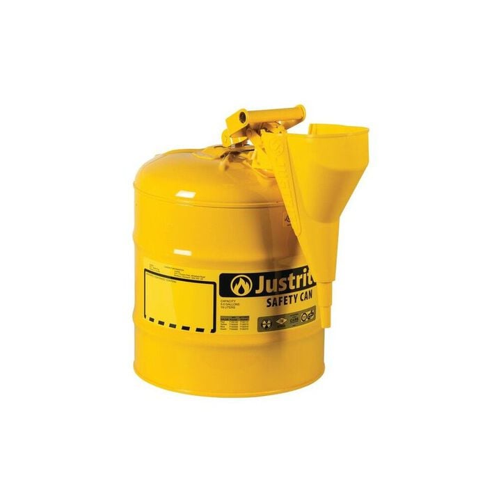 Justrite 5 Gal Steel Safety Yellow Diesel Fuel Can Type I with Funnel, large image number 1