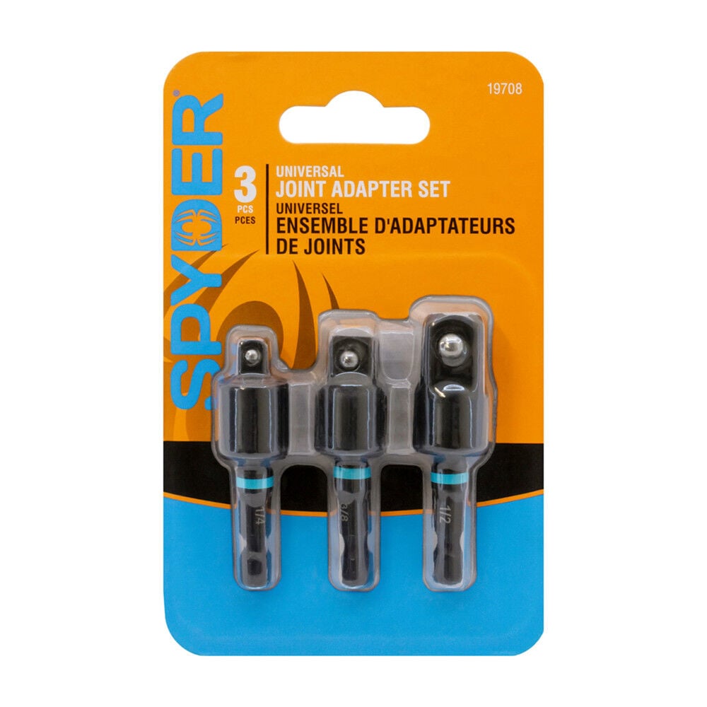 Spyder 3 Inch Swivel Joint Socket Adapter Set, 1/4, 3/8, and 1/2 Inch, 3 Pieces, large image number 5