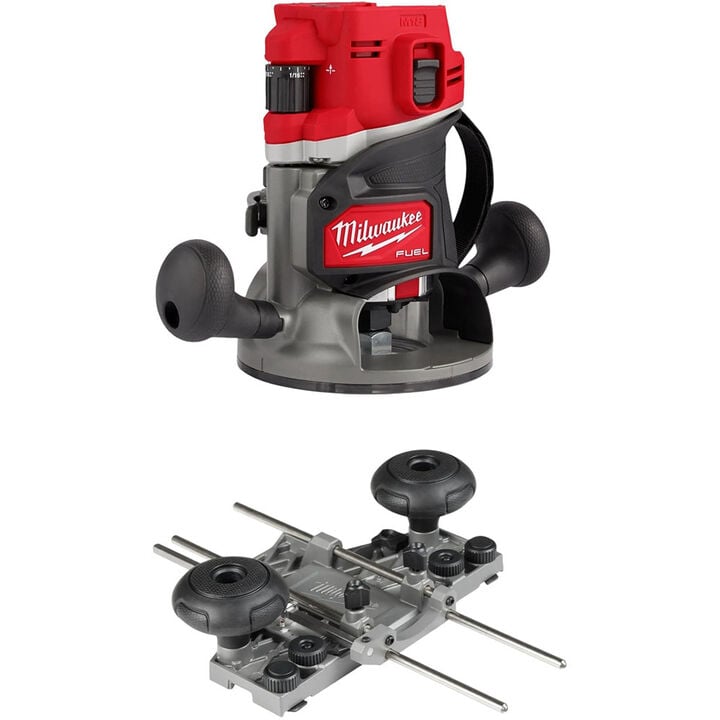 Milwaukee M18 Fuel 1/2 Inch Router (Bare Tool) Router Guide Rail Adapter Bundle