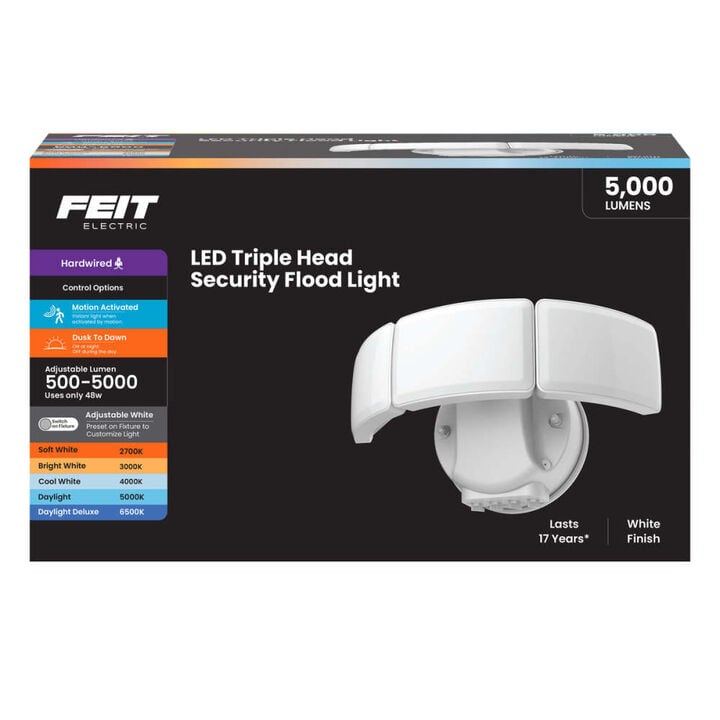 Feit Electric 10-1/2 Inch 48W 5000 Lumens Triple Head Motion Floodlight White, large image number 1