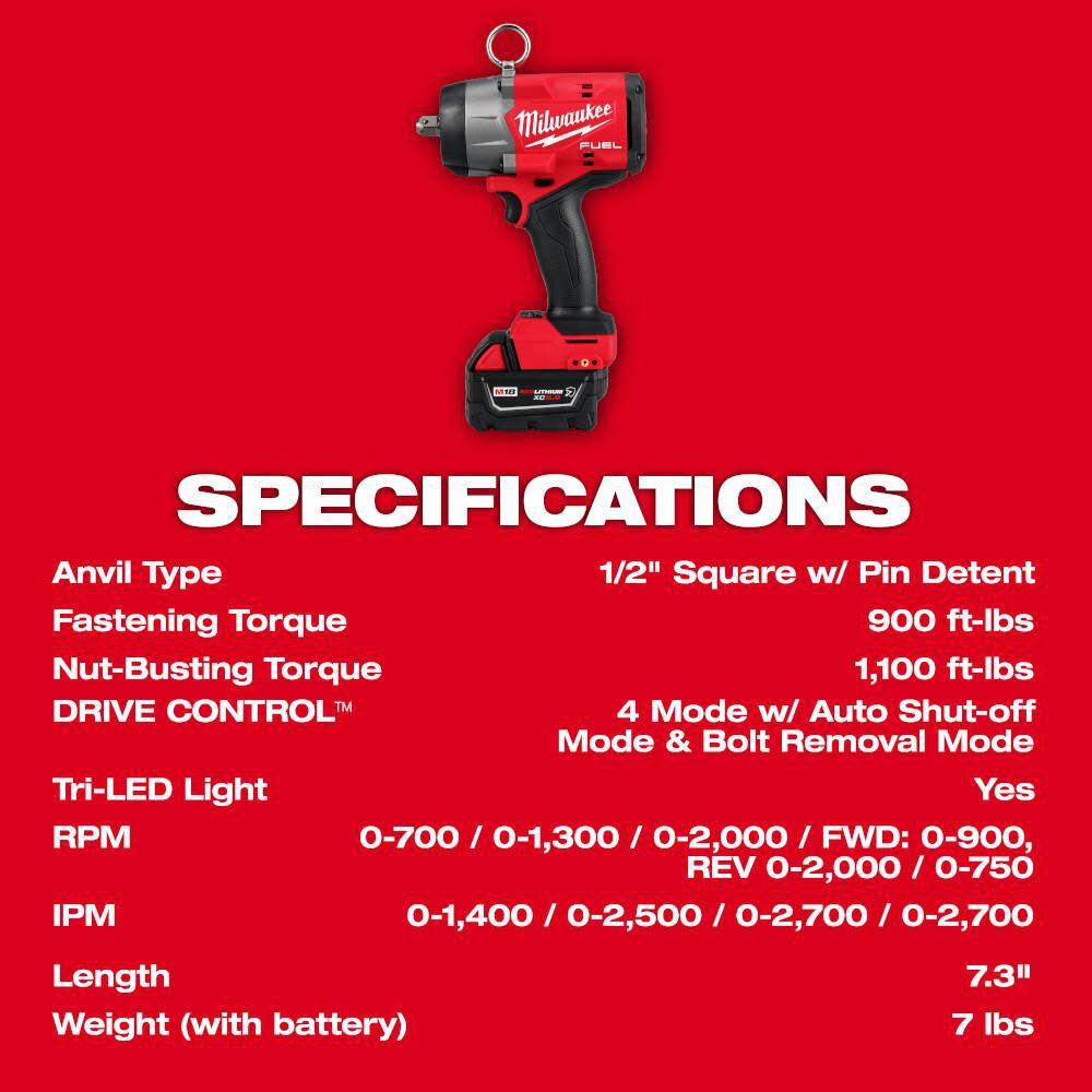Milwaukee M18 FUEL 1/2in High Torque Impact Wrench with Pin Detent Kit, large image number 8