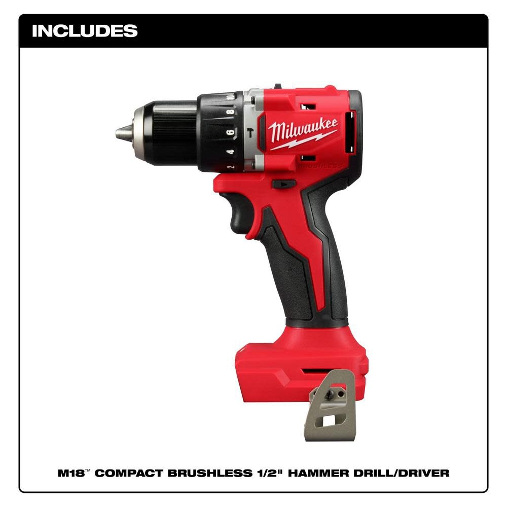 Milwaukee M18 Compact 1 2 in Hammer Drill Driver Bare Tool 3602