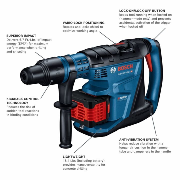Bosch 18V Hitman Rotary Hammer SDS Max 1 5/8in PROFACTOR Kit, large image number 1