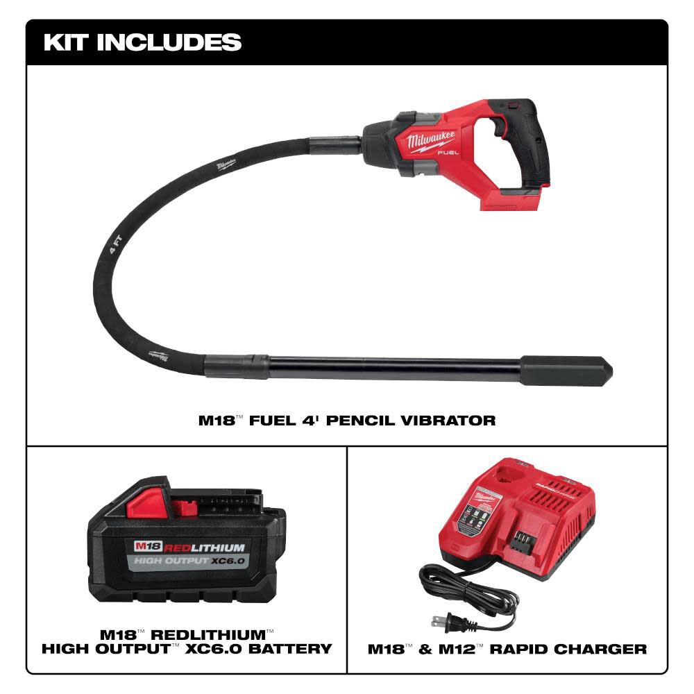Milwaukee M18 FUEL 4' Concrete Pencil Vibrator Kit, large image number 2
