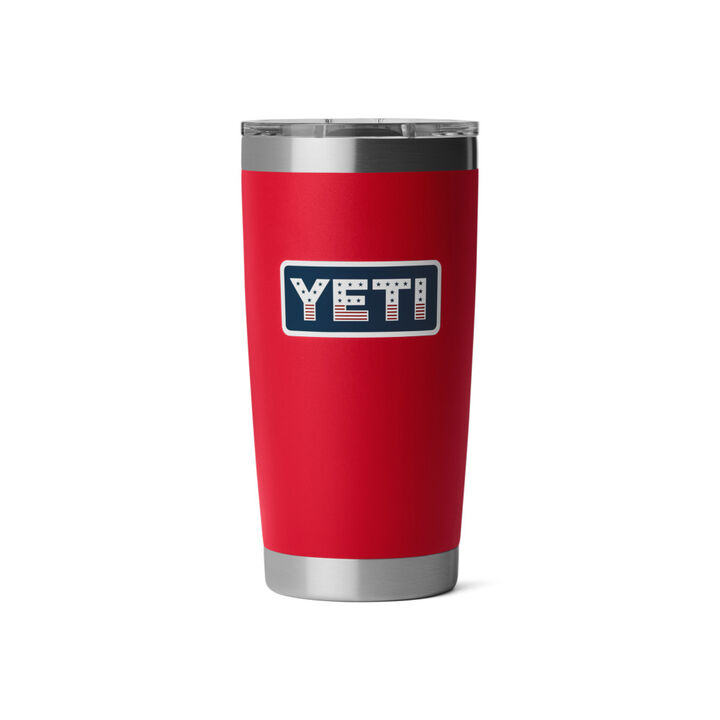 Yeti Rambler 20 Oz Tumbler with Magslider Lid Rescue Red with Patriotic Badge