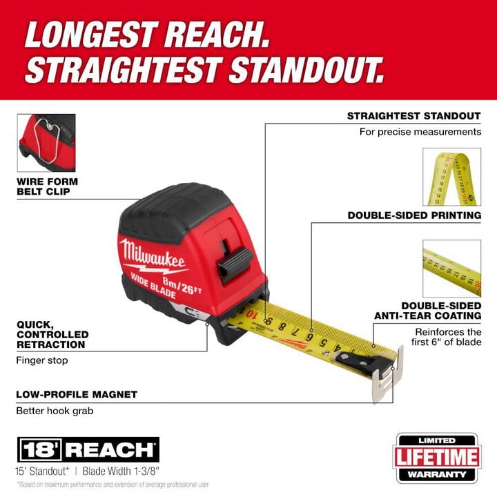 Milwaukee 8m/26 Ft. Wide Blade Magnetic Tape Measure, large image number 1