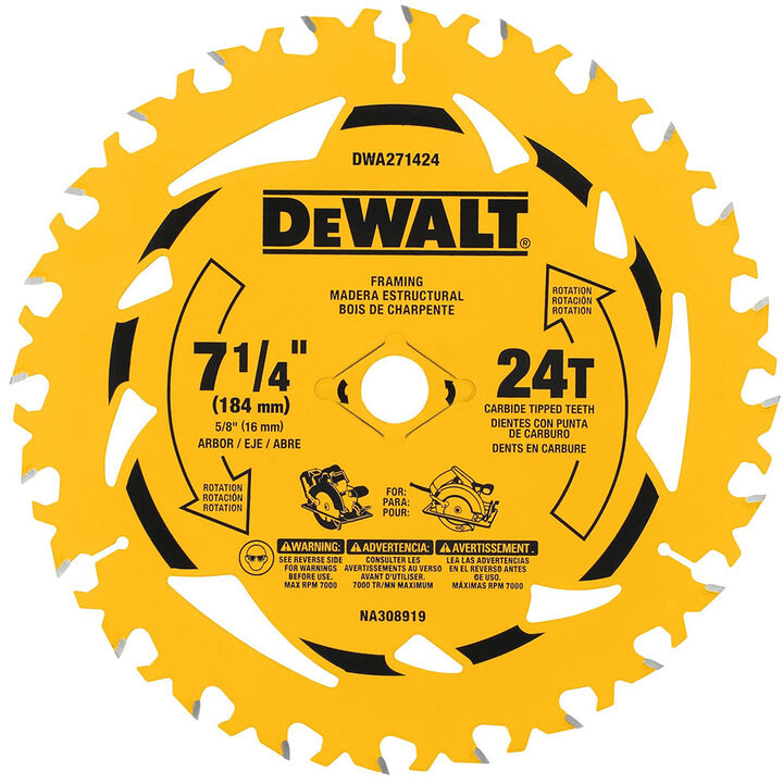 DEWALT 7-1/4 Inch Circular Saw Blade 24 Tooth with 5/8 Inch Arbor