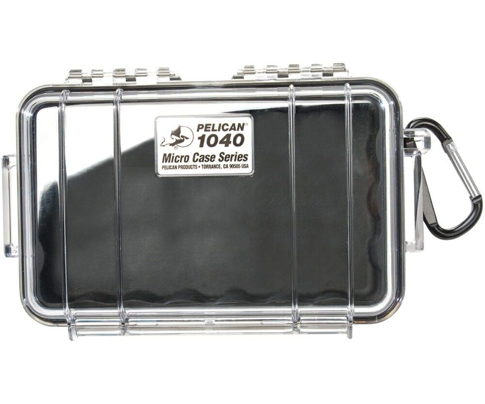 Pelican 1040 Polycarbonate 0.03 Cu-Ft. Micro Case, Black/Clear – 1040-025-100