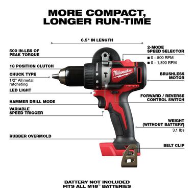 Milwaukee M18 1/2inch Hammer Drill Brushless (Bare Tool) Reconditioned, large image number 1