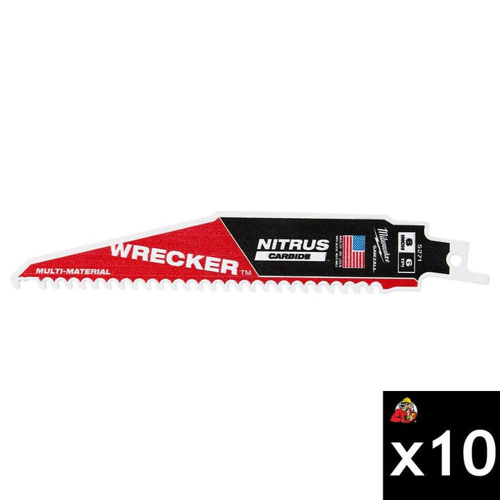 Milwaukee NITRUS CARBIDE WRECKER 6 Inch SAWZALL Blade Bundle, 10 Pieces