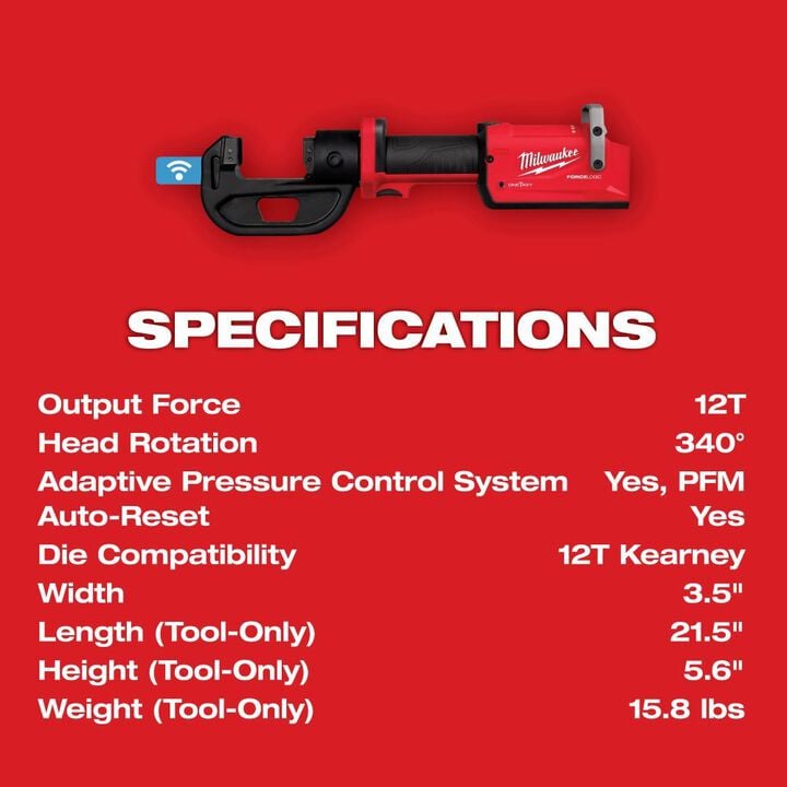 Milwaukee M18 FORCE LOGIC 12T Kearney Linear Crimper & M18 REDLITHIUM HIGH OUTPUT XC5 Battery, large image number 3