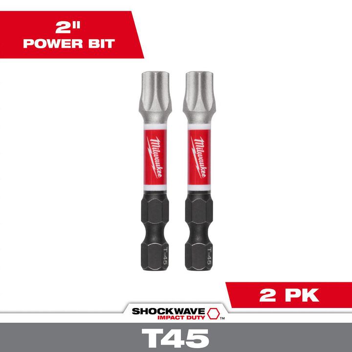 Milwaukee SHOCKWAVE Impact Duty 2" T45 Impact Bits 2Pk