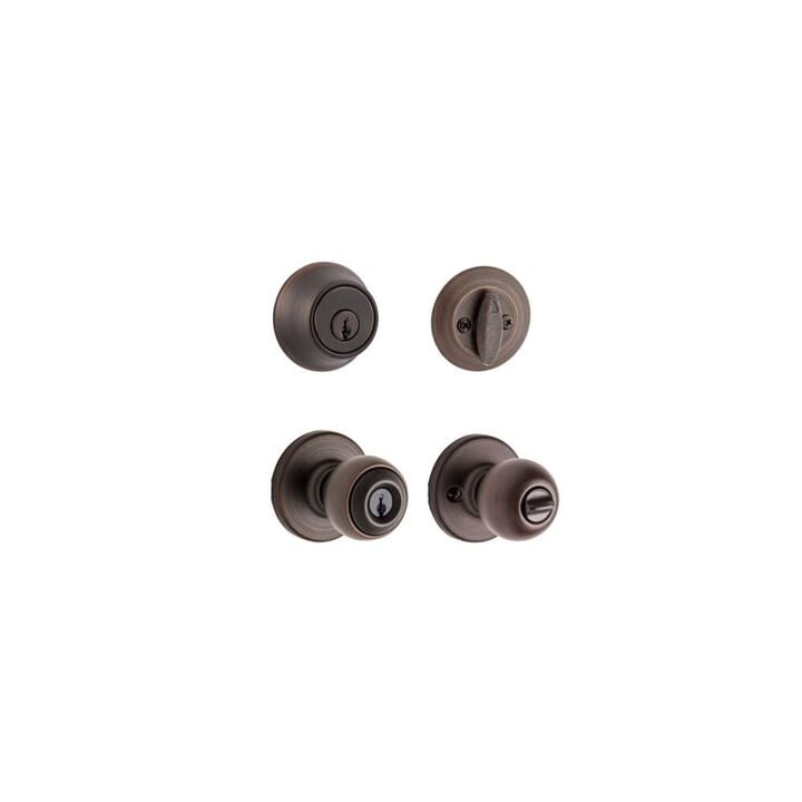 Kwikset Deadbolt Set Bronze Polo Door Knob & Single Cylinder