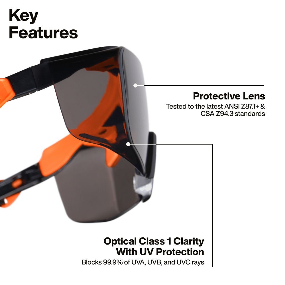 Klein Tools Over The Glasses Safety Glasses Black and Orange Frame Shaded Gray Lens, large image number 2