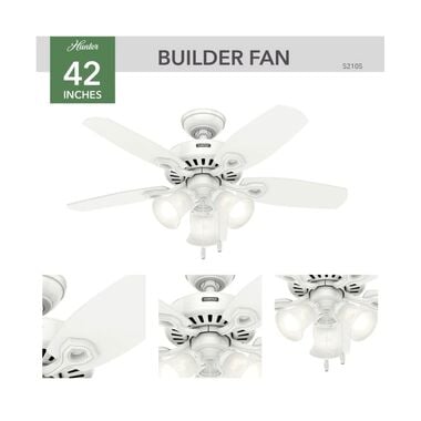 Hunter Fan Builder Ceiling Fan 42in LED Indoor Snow White, large image number 1