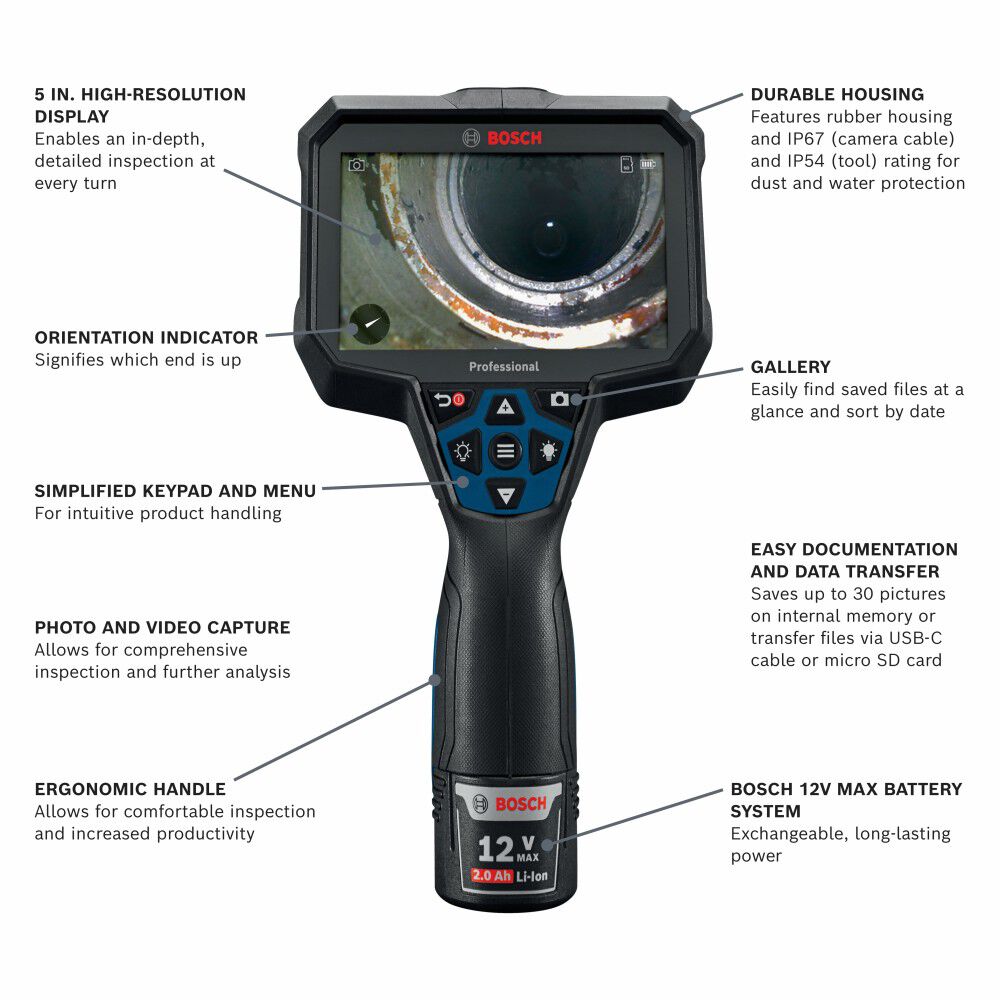Bosch 12V Max Connected 11ft Handheld Inspection Camera Kit, large image number 2