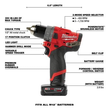 Milwaukee M12 FUEL 1/2 In. Hammer Drill Kit, large image number 7