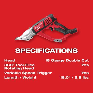 Milwaukee M18 Cordless 18 Gauge Double Cut Shear (Bare Tool), large image number 3