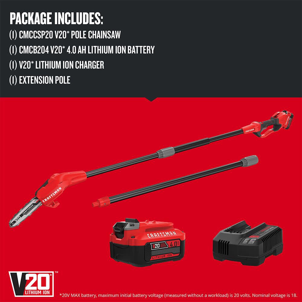 CRAFTSMAN V20* 8 Inch Cordless Pole Chainsaw 4Ah Kit, large image number 3