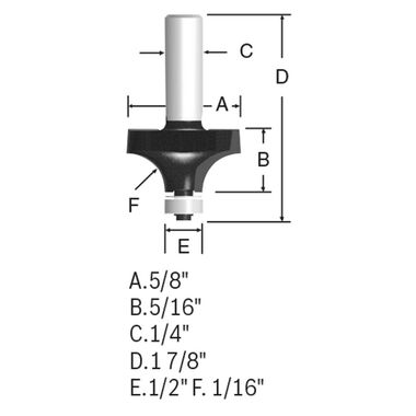 Bosch 1/16 In. x 5/16 In. Carbide Tipped Roundover Bit, large image number 3
