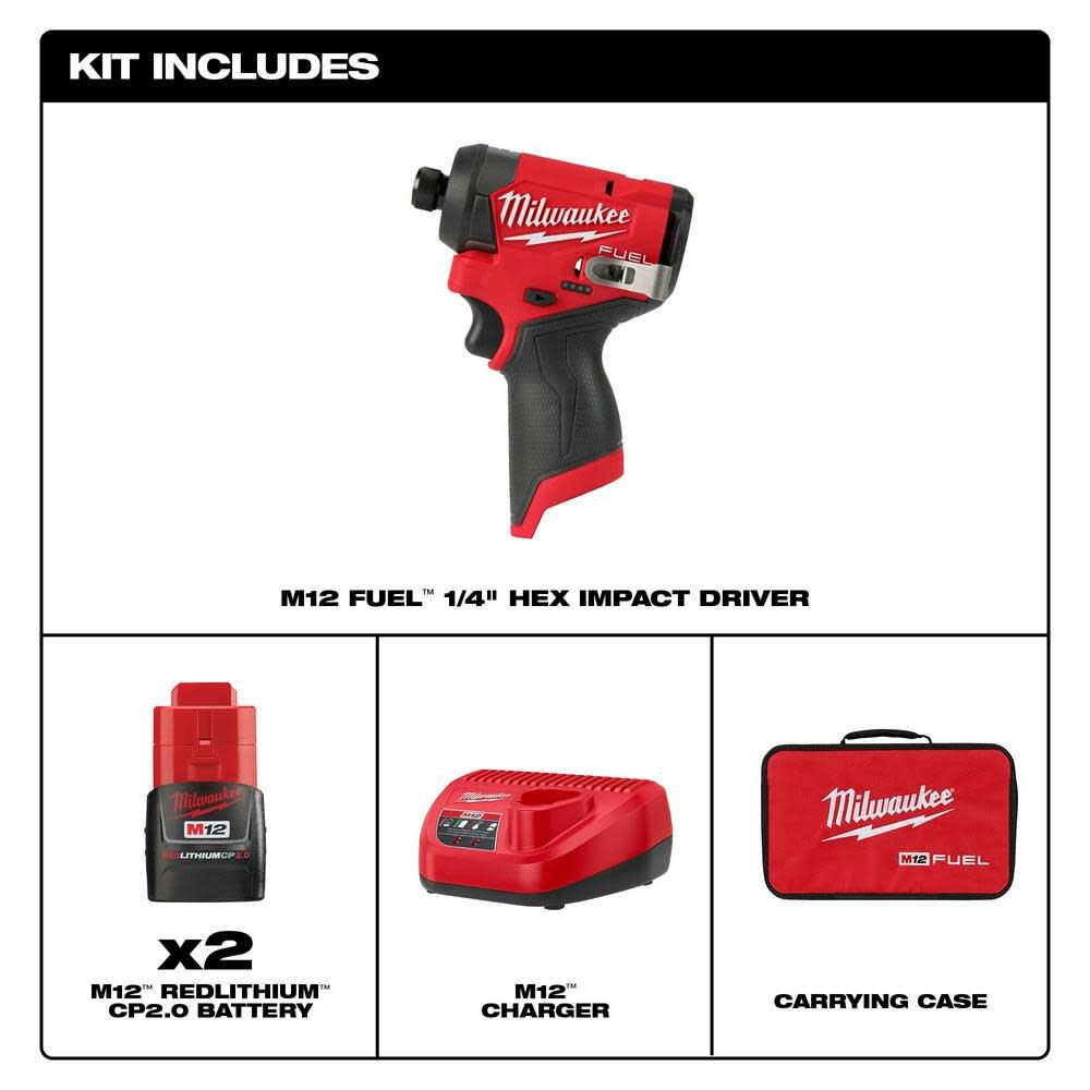 Milwaukee M12 FUEL 1/4inch Hex Impact Driver Kit, large image number 8