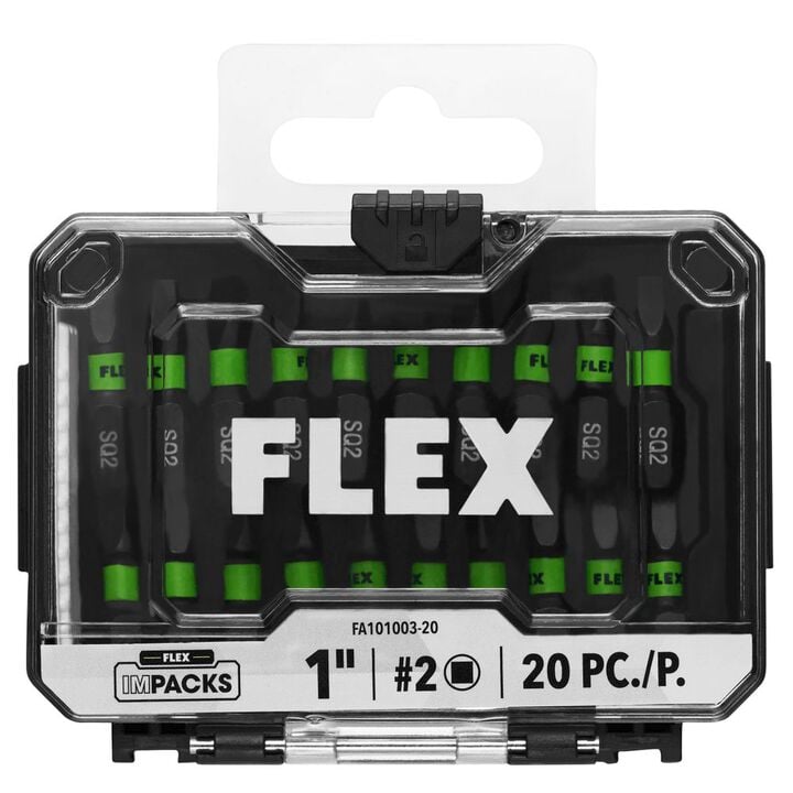 FLEX IMPACKS 1 Inch SQ2 Impact Driver Bit Set, 20 Pieces