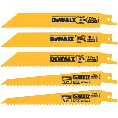 DEWALT 5 piece Bi-Metal Reciprocating Saw Blade Set